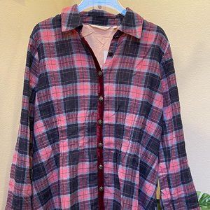 Soft Surroundings Kensington Red and Blue Plaid Burnout Velvet Tunic Top Small